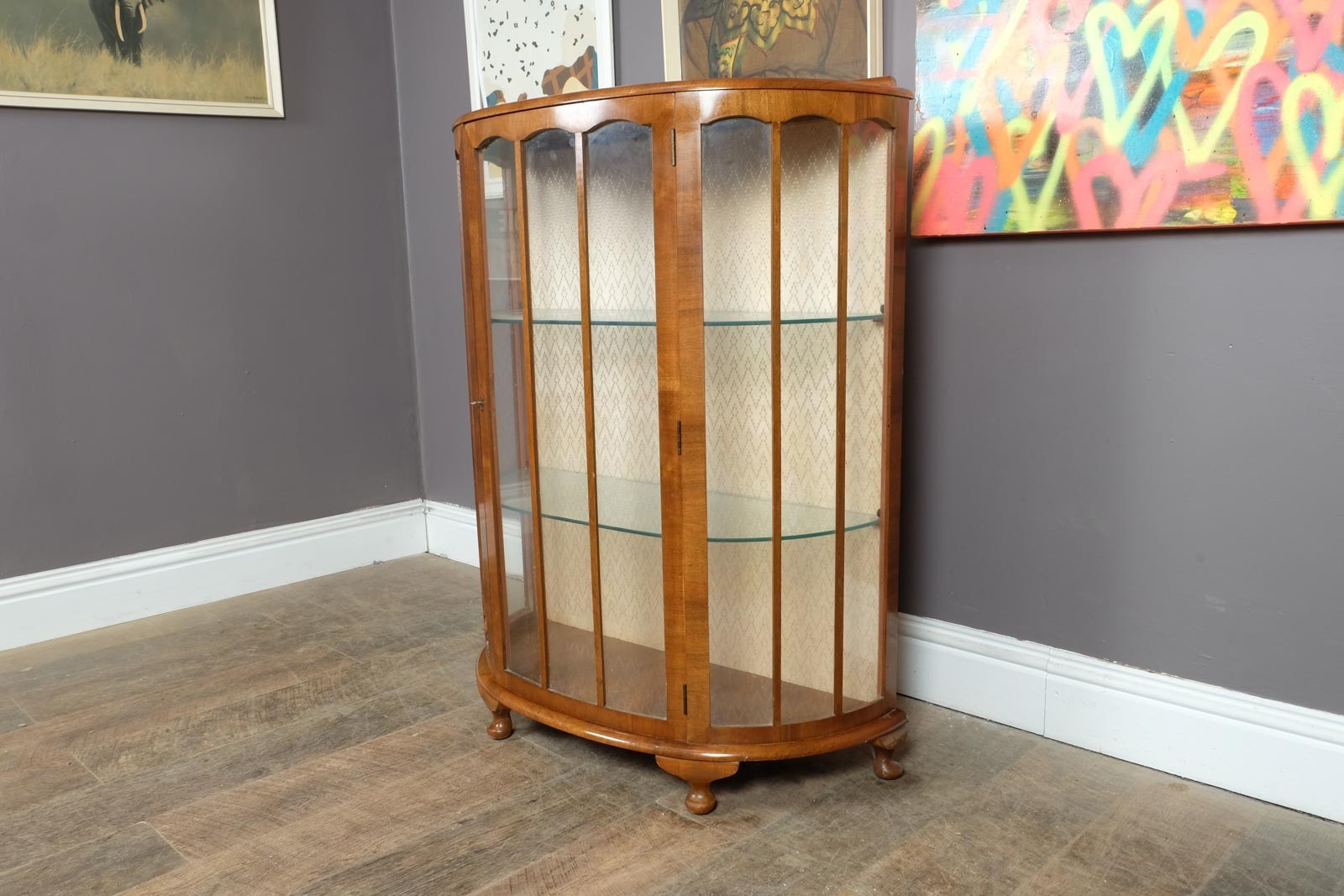 Vintage Walnut Glazed Display Cabinet
