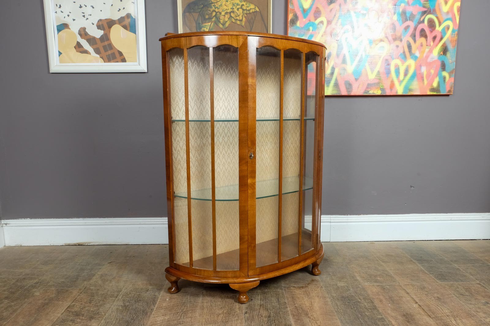 Vintage Walnut Glazed Display Cabinet
