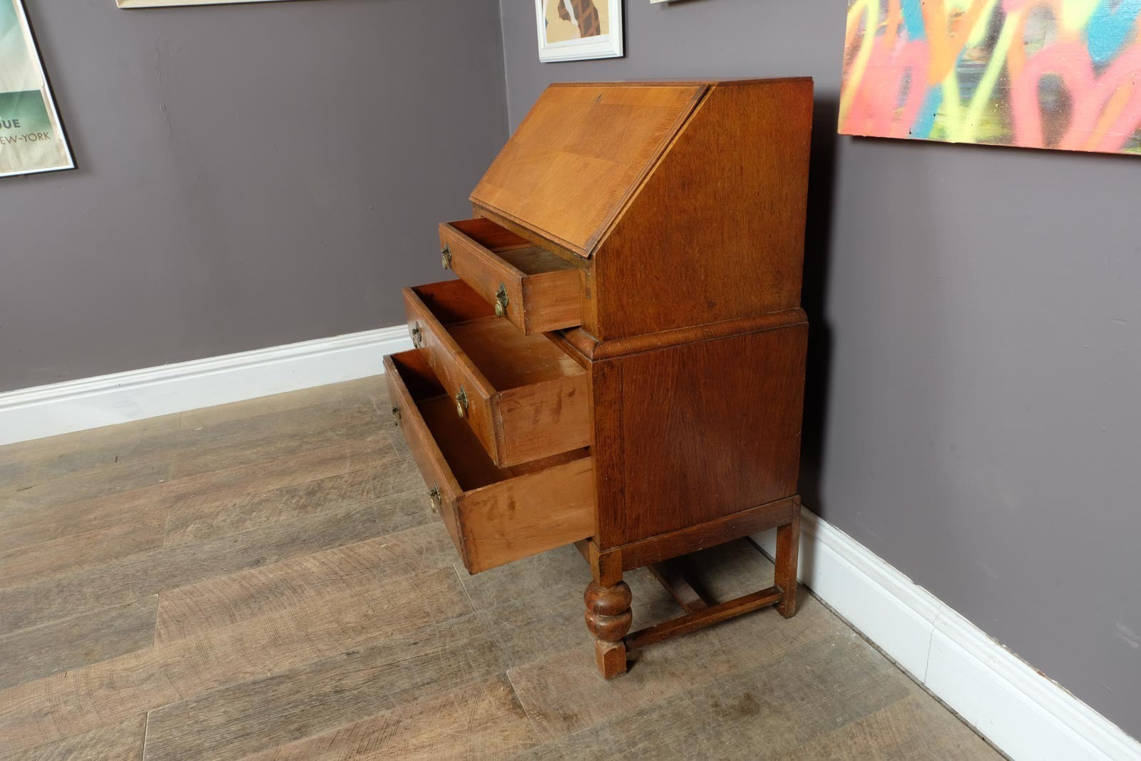 Vintage Light Oak Writing Bureau