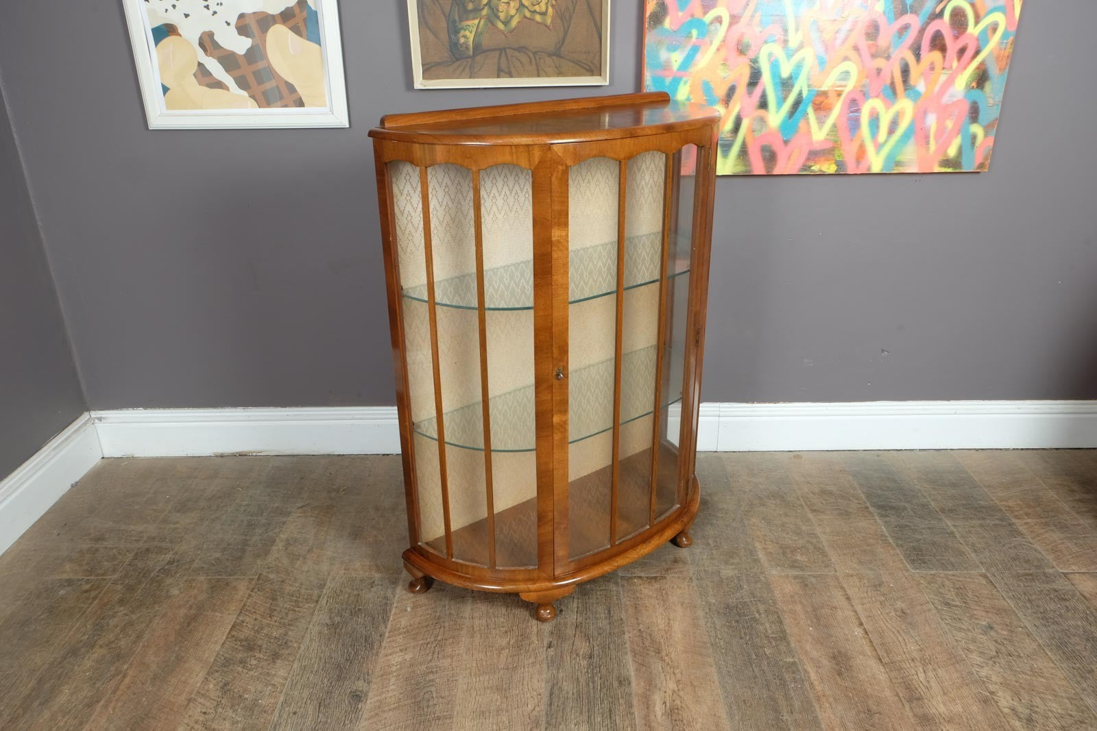 Vintage Walnut Glazed Display Cabinet