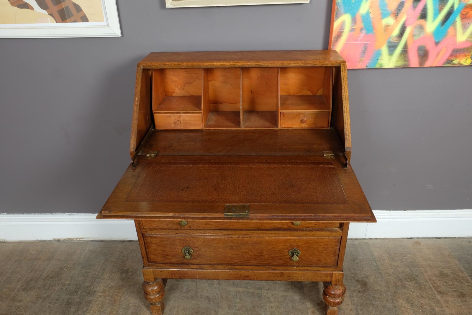 Vintage Light Oak Writing Bureau