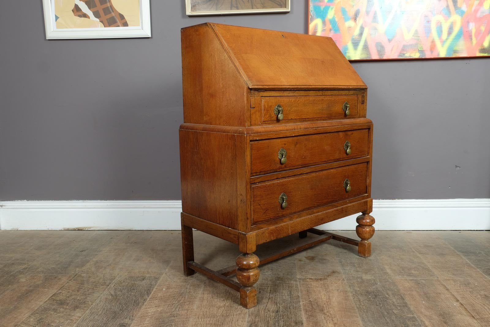 Vintage Light Oak Writing Bureau