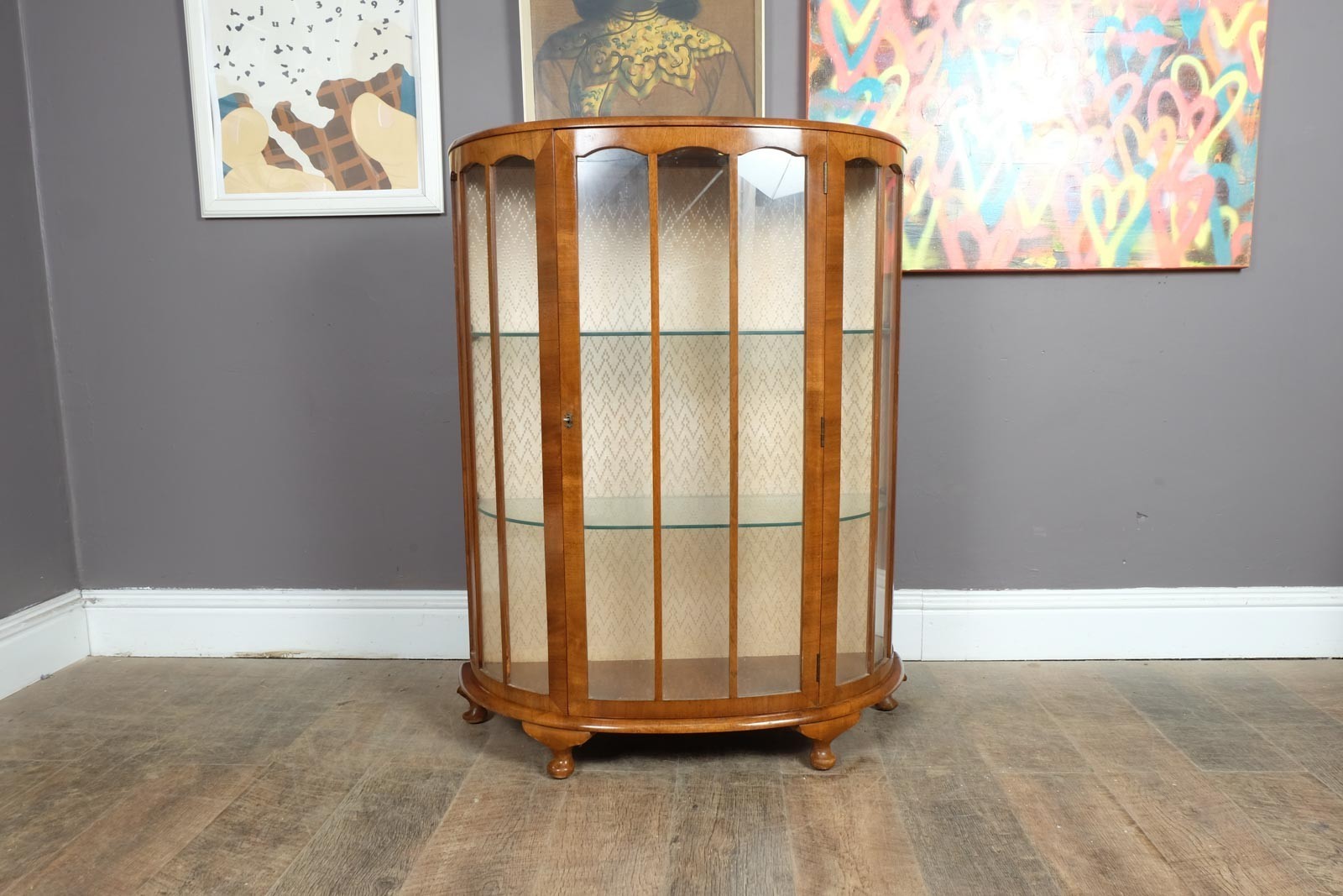Vintage Walnut Glazed Display Cabinet
