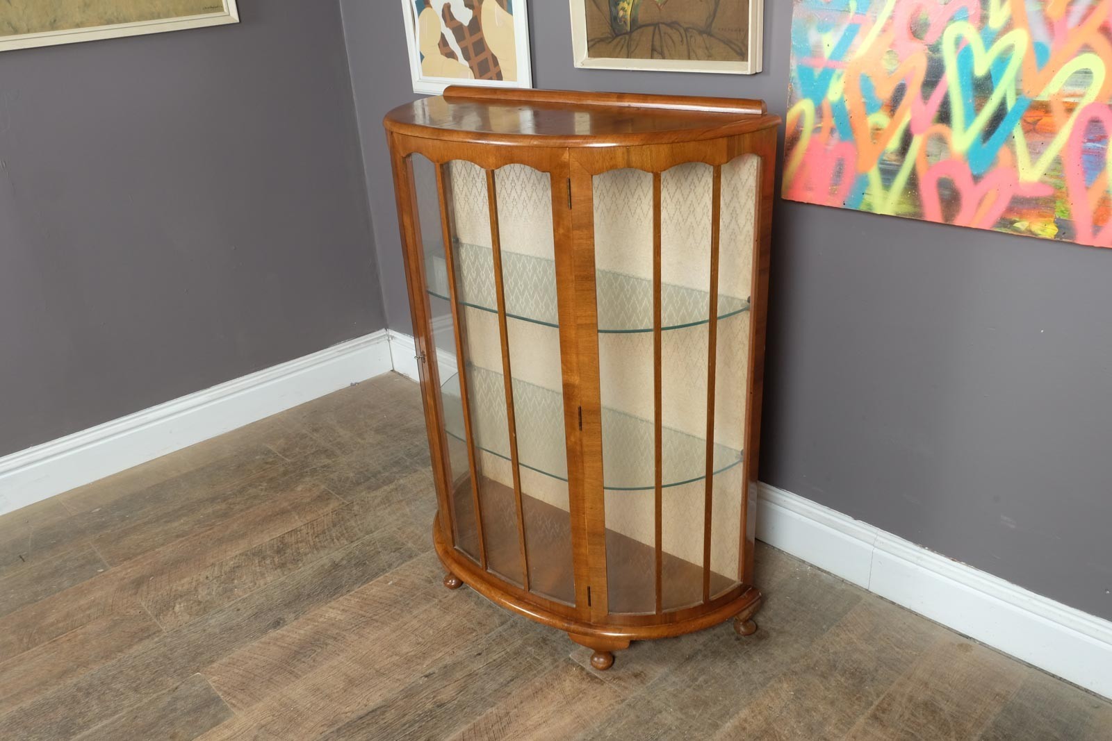 Vintage Walnut Glazed Display Cabinet