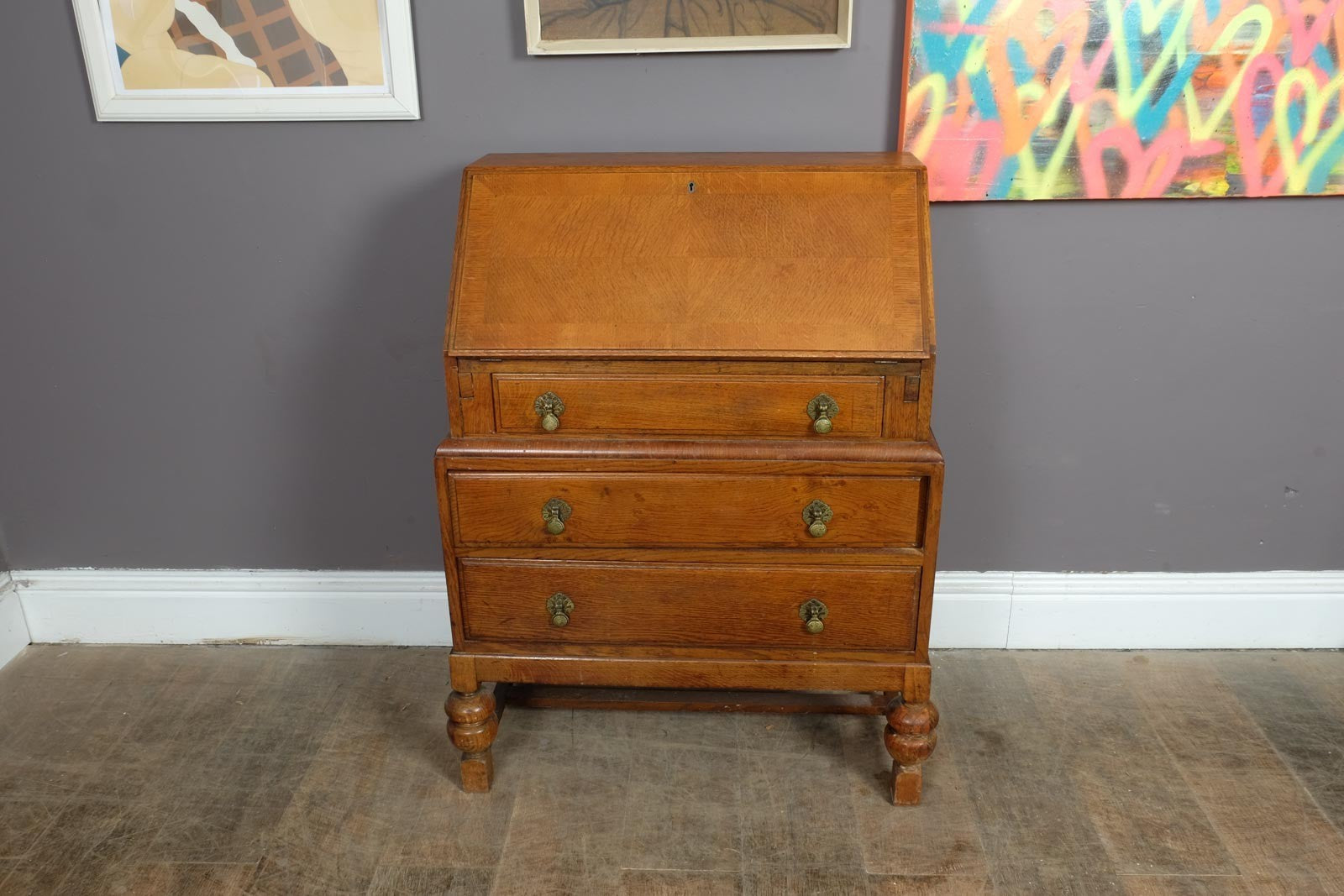 Vintage Light Oak Writing Bureau