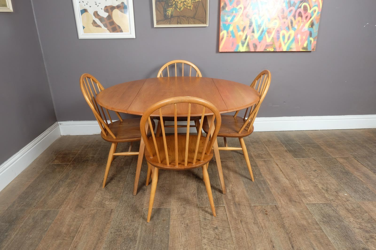 Vintage RetroErcol Light Elm Drop Leaf Table and 4 Windsor Chairs