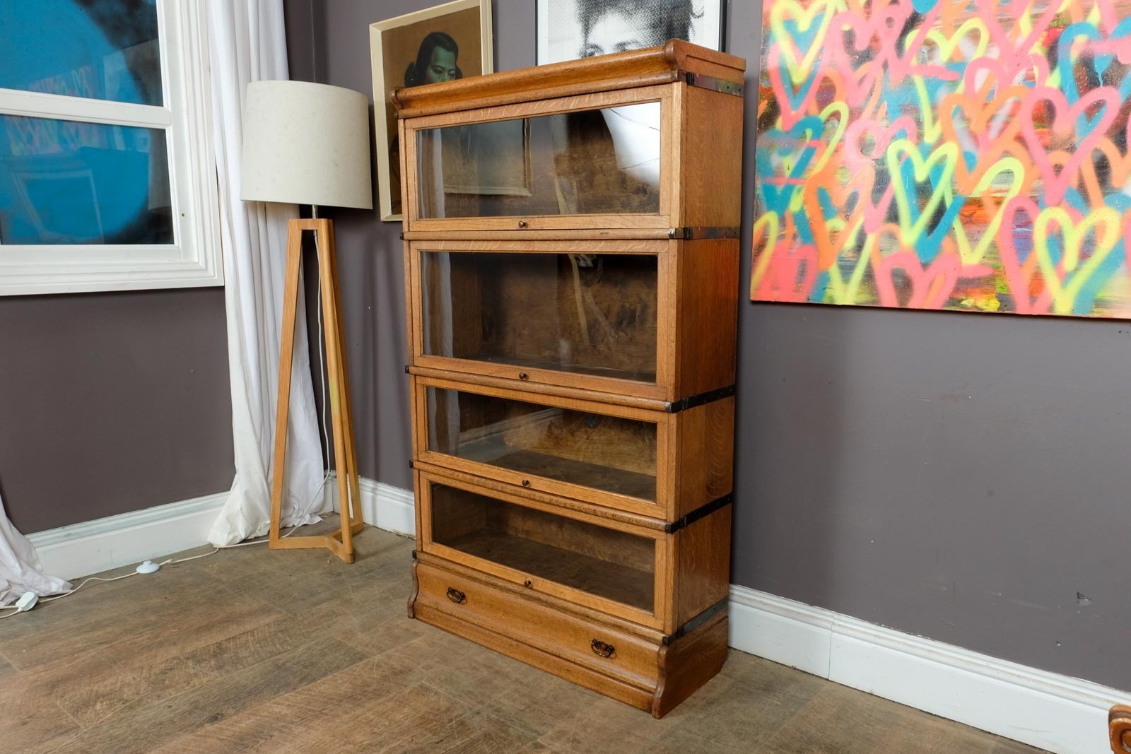 Antique Light Oak Stackable Barrister Bookcase Display Cabinet by Globe Wernicke