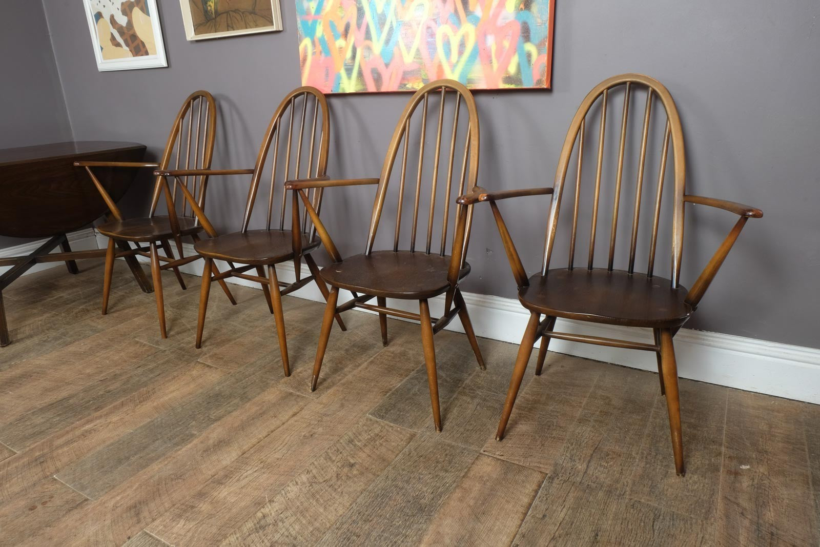 Vintage Retro Golden Dawn Ercol Drop Leaf Dining Table and 4 Quakers