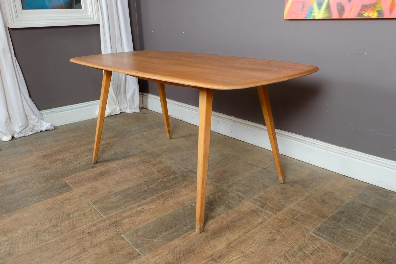 Vintage Retro Ercol Light Elm Plank Dining Table