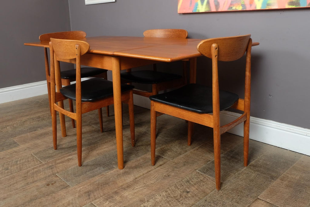 Vintage Small Danish Teak Extending Dining Table and 4 Chairs