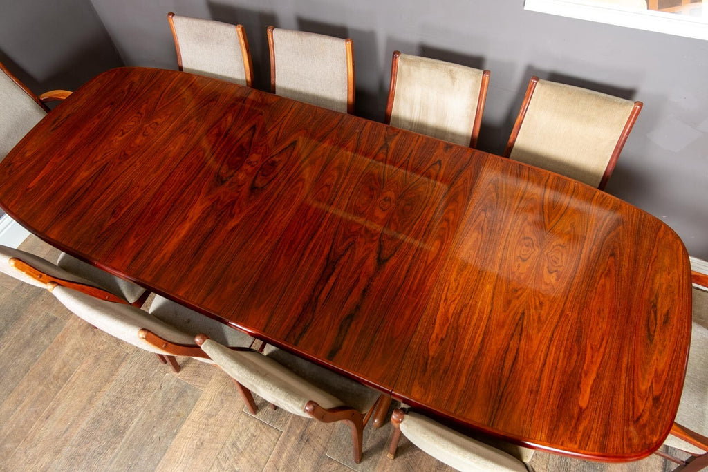 Vintage Danish Rosewood Dining Table and 10 Chairs