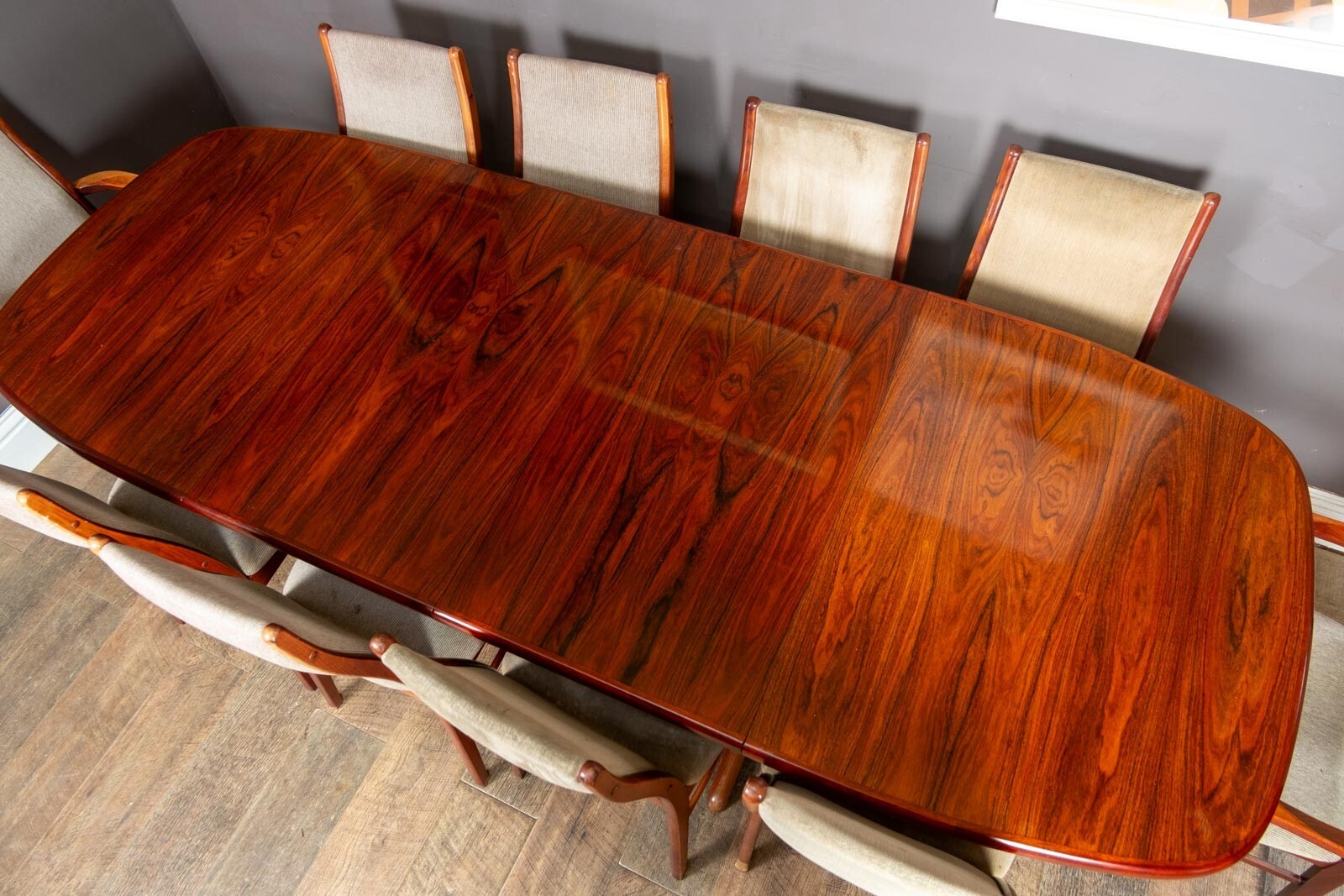 Vintage Danish Rosewood Dining Table and 10 Chairs