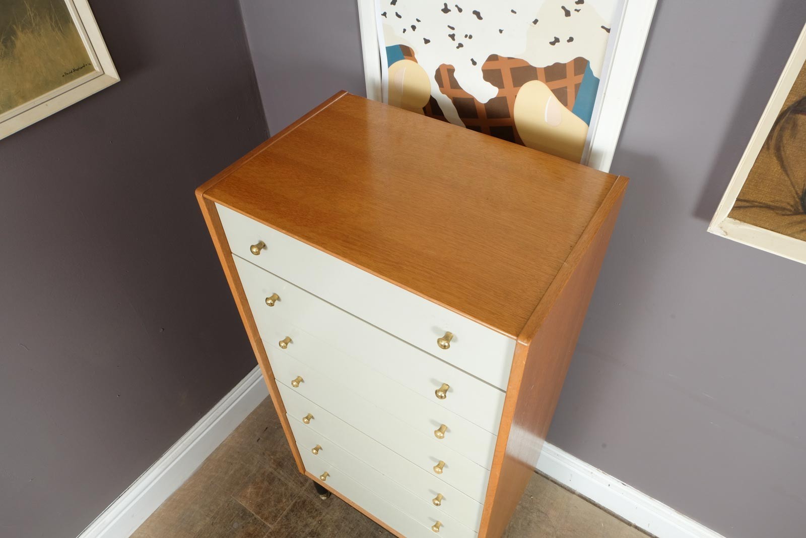 Vintage G Plan E Gomme Tallboy Chest of Drawers China White