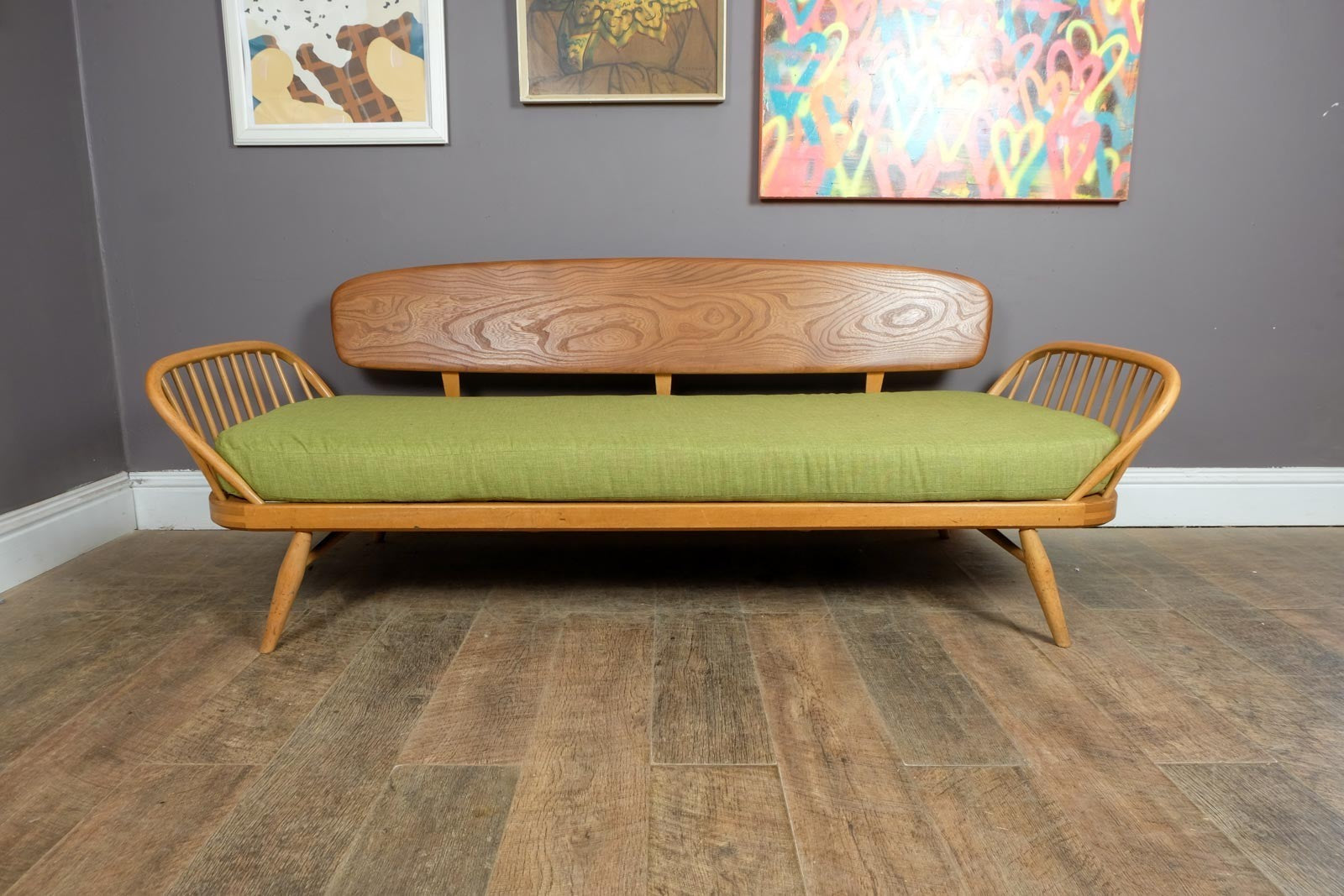 Vintage Retro Ercol Light Elm Studio Couch Day Bed