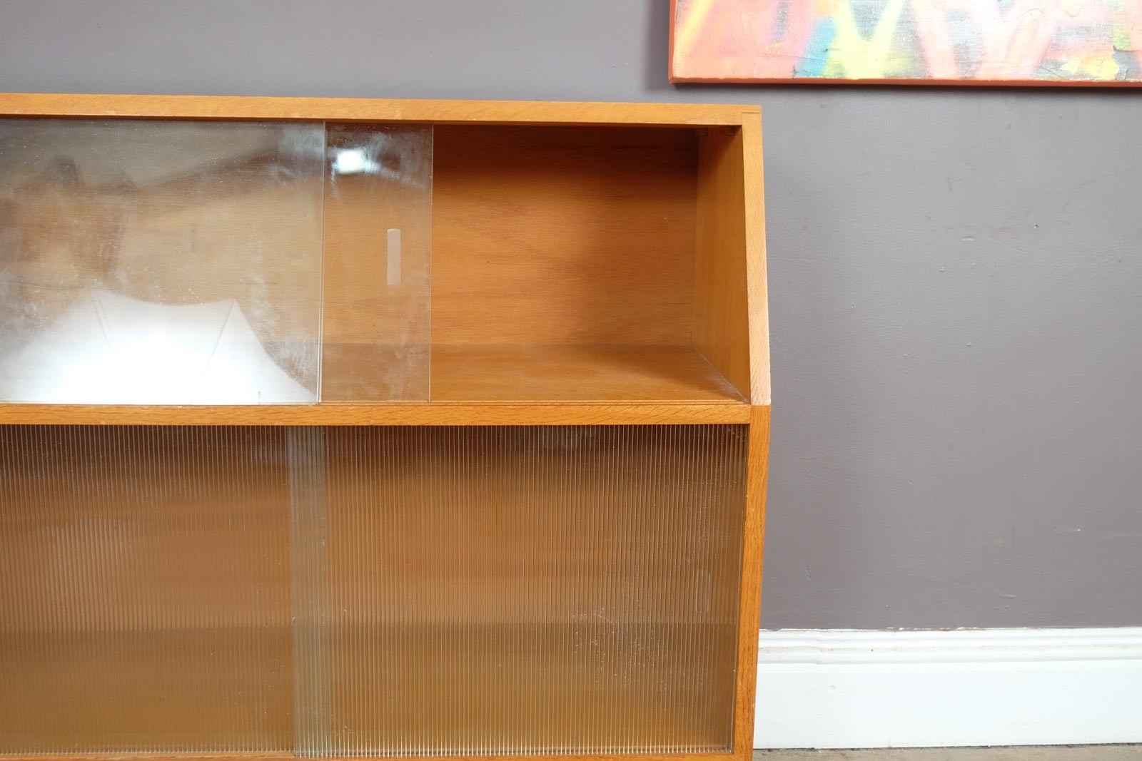Vintage Mid Century Light Oak Record Cabinet