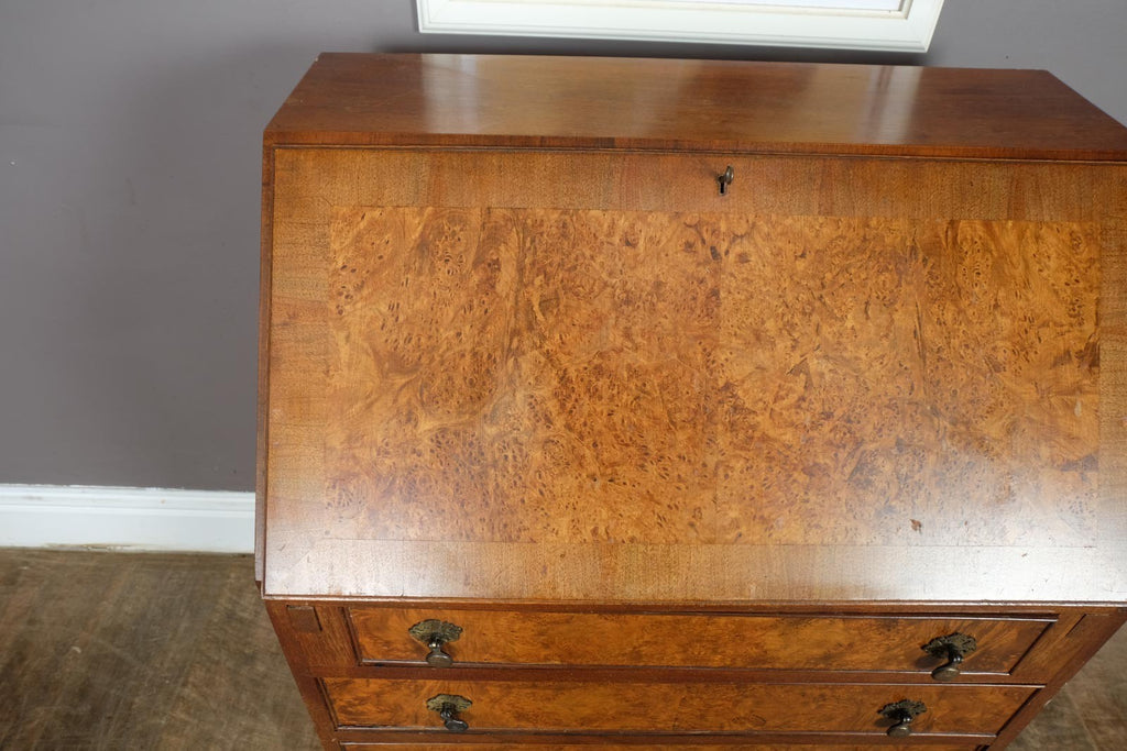 Vintage Queen Anne Style Burr Walnut Bureau