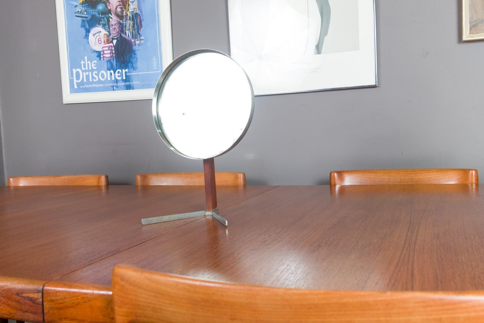 Vintage Mid Century Teak and Steel Vanity Mirror