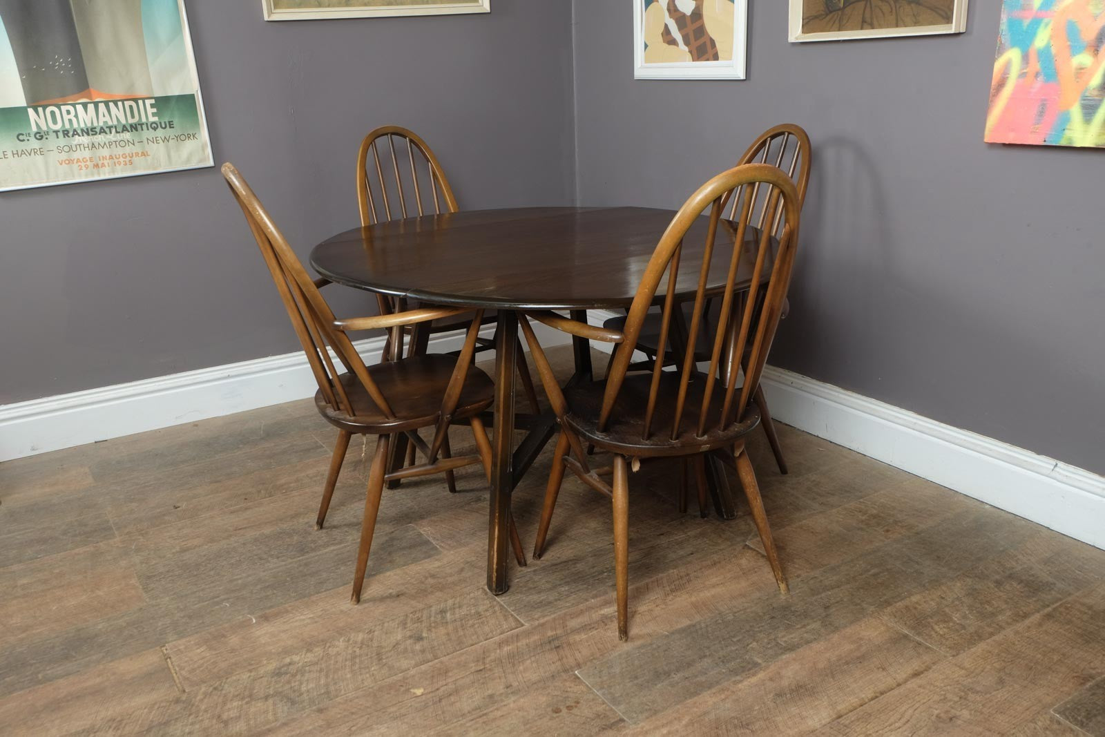 Vintage Retro Golden Dawn Ercol Drop Leaf Dining Table and 4 Quakers