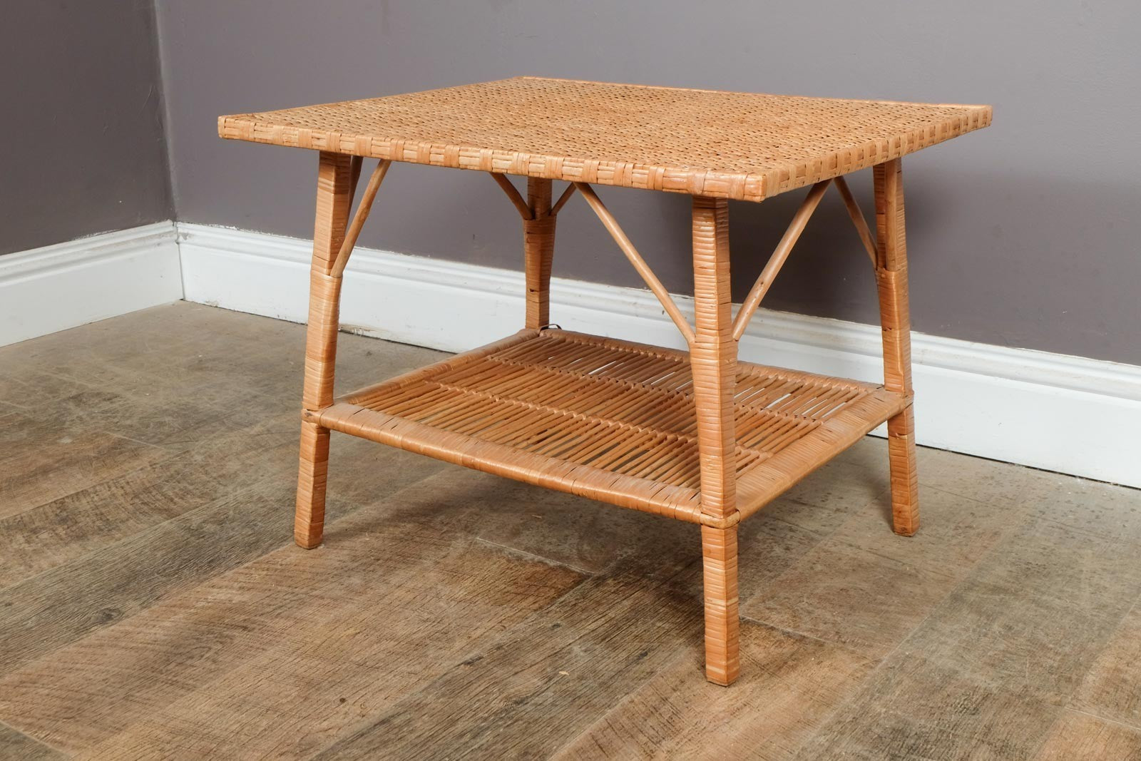 Vintage Retro Bamboo Wicker Side End Table