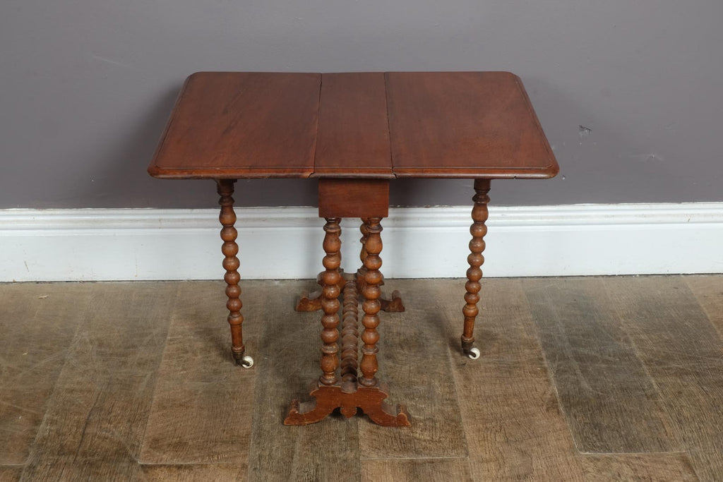 Vintage Small Dark Oak Drop Leaf Side Table with Bobbin Legs