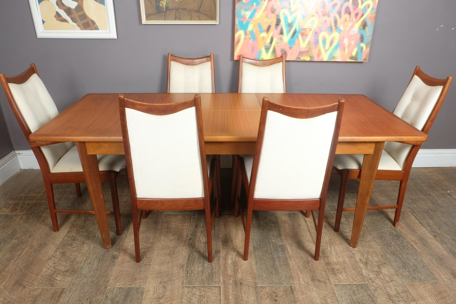 Vintage Large Mid century Teak Extending Dining Table and 6 McIntosh Chairs