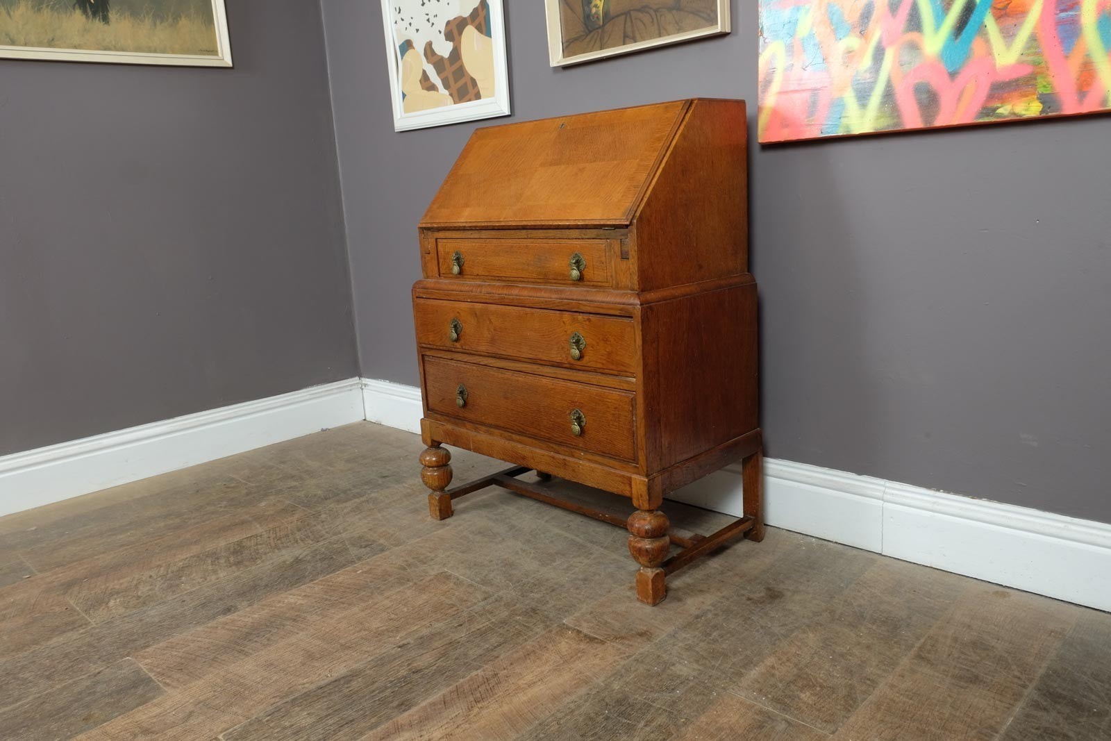 Vintage Light Oak Writing Bureau