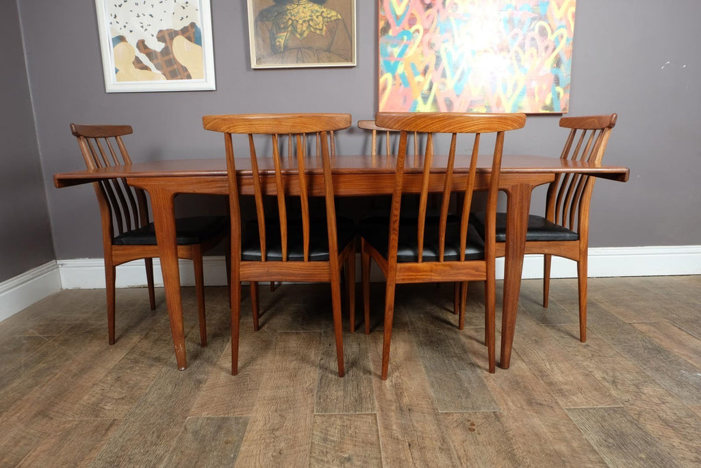 Vintage Teak Extending Rectangular Sequence Dining Table and 6 Chairs by Younger