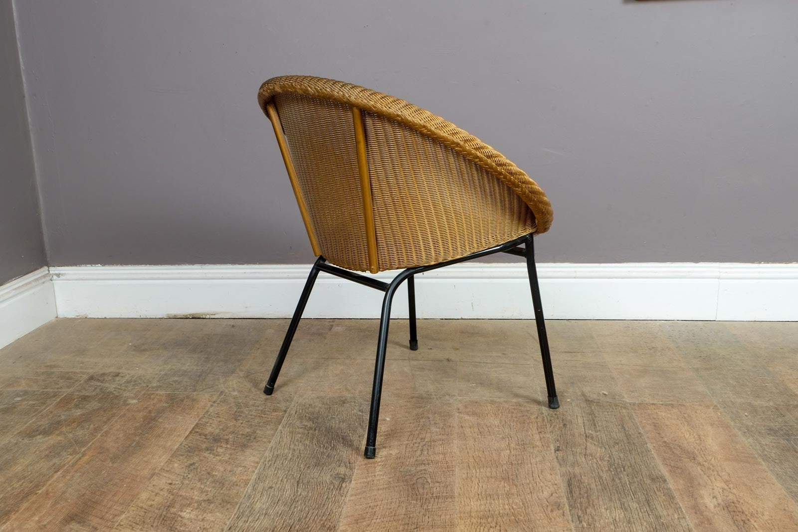 Vintage Lloyd Loom Lusty 1960s Gold and Black Metal Satellite Tub Chair Atomic