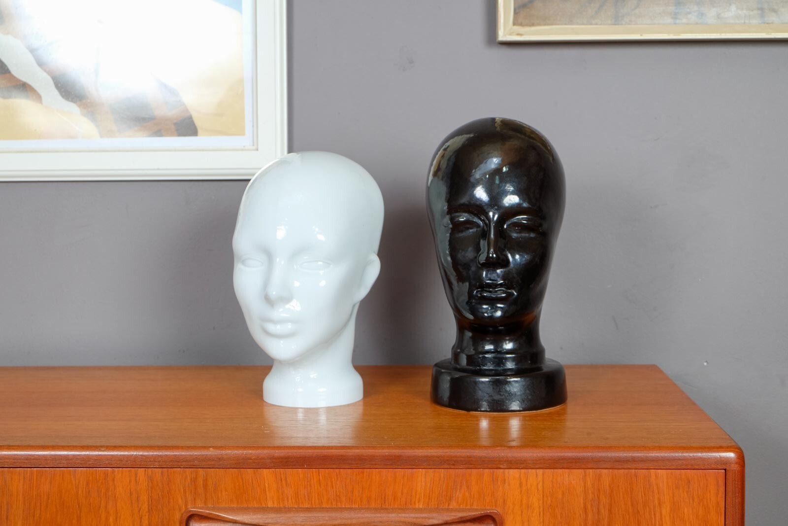 Vintage West German Pottery Glossy Black Display Head by Dumleir and Breiden