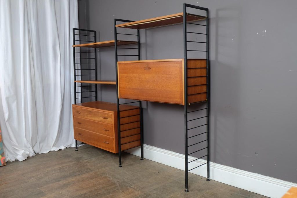2 Bay Mid Century Modern Staples Ladderax Shelving System Teak