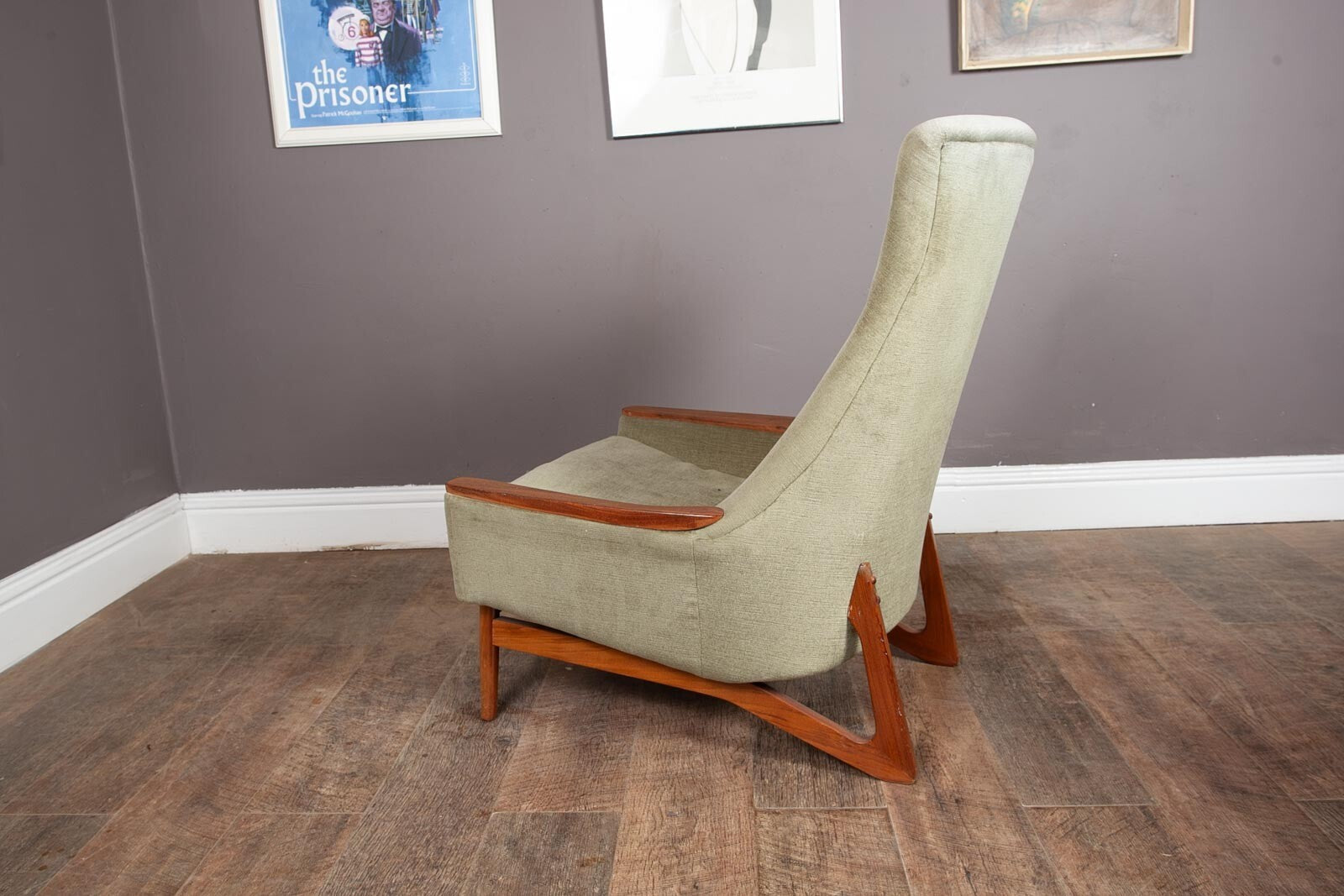 Vintage Mid Century Danish Style High Back Arm Chair