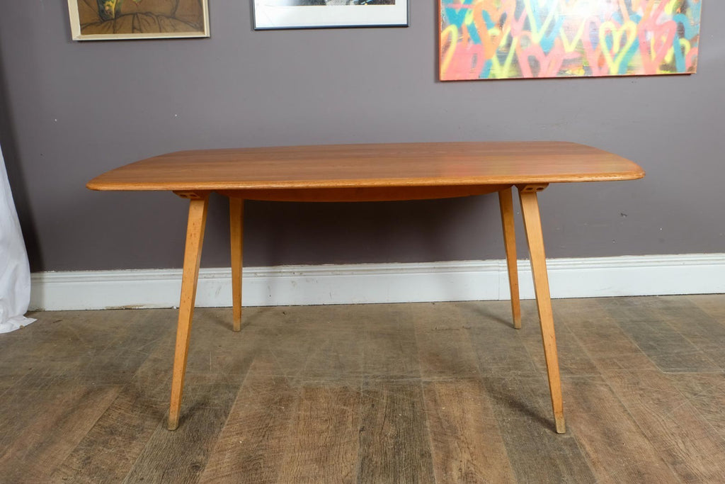 Vintage Retro Ercol Light Elm Plank Dining Table