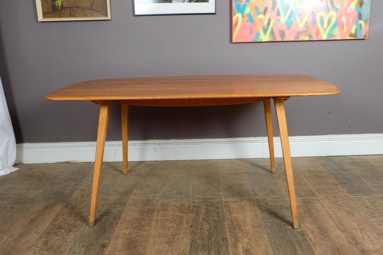 Vintage Retro Ercol Light Elm Plank Dining Table