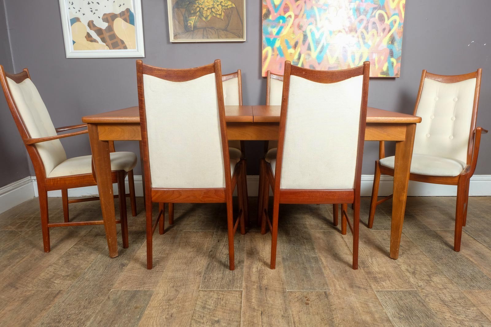 Vintage Large Mid century Teak Extending Dining Table and 6 McIntosh Chairs