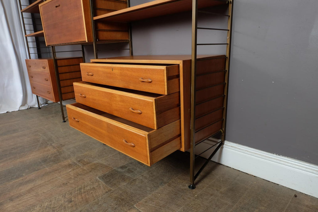 3 Bays Mid Century Modern Ladderax Shelving System with Gold Ladders