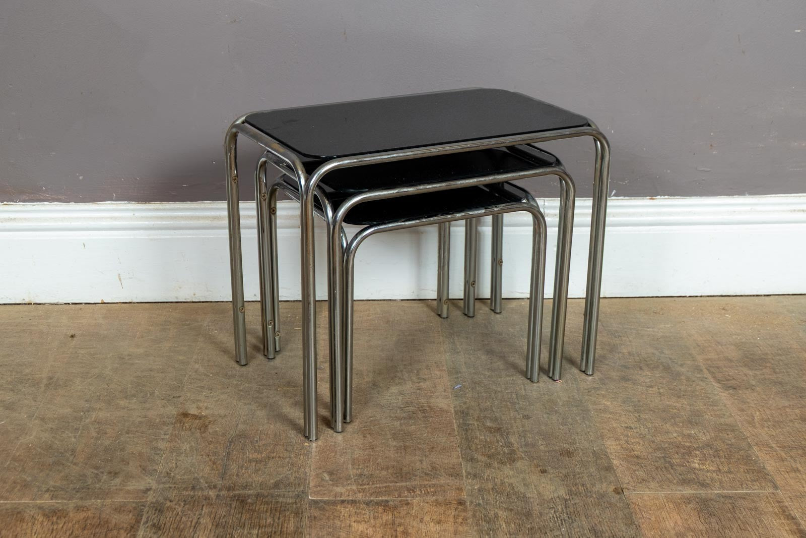 Vintage Retro Chrome and Glass Nesting Tables