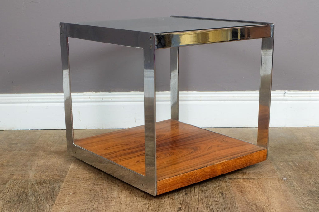 Vintage Retro Merrow Associates Chrome and Rosewood Sidetable