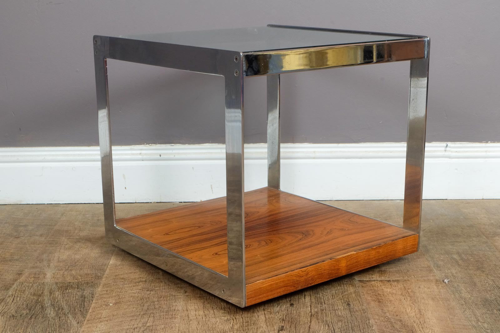 Vintage Retro Merrow Associates Chrome and Rosewood Sidetable
