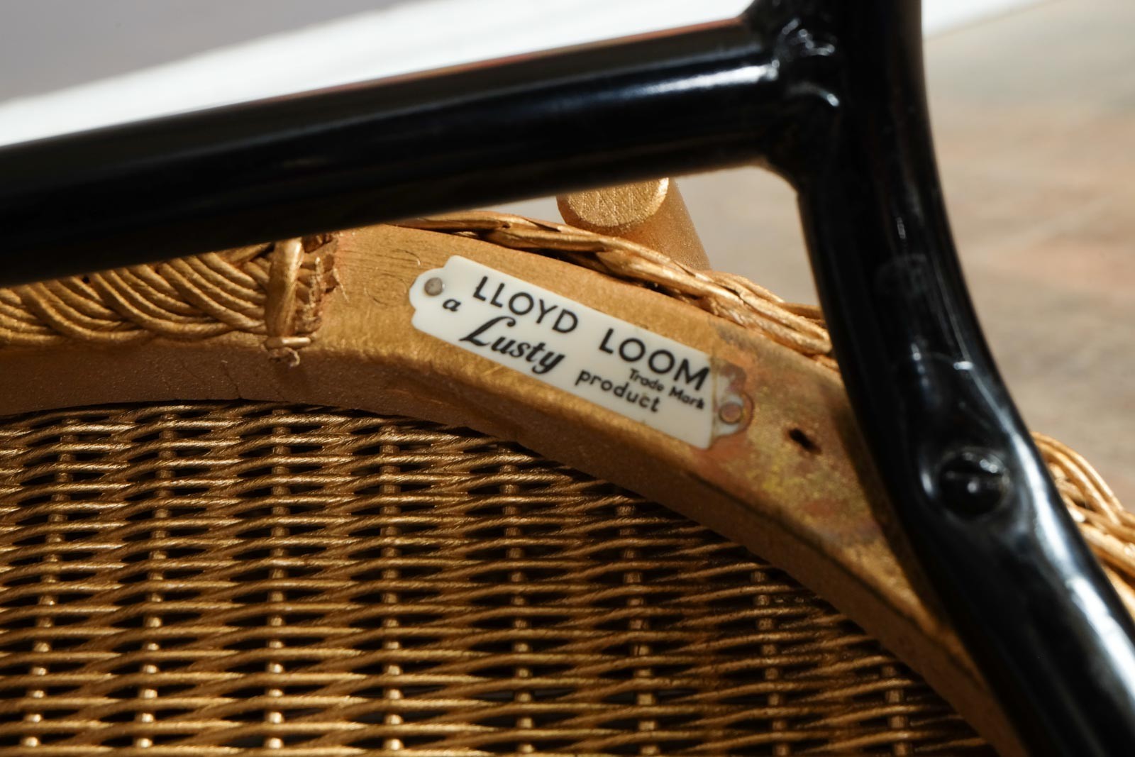 Vintage Lloyd Loom Lusty 1960s Gold and Black Metal Satellite Tub Chair Atomic