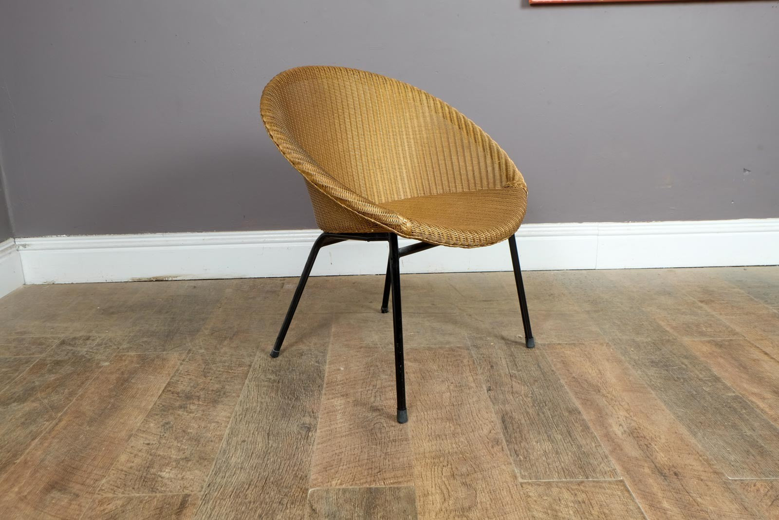 Vintage Lloyd Loom Lusty 1960s Gold and Black Metal Satellite Tub Chair Atomic