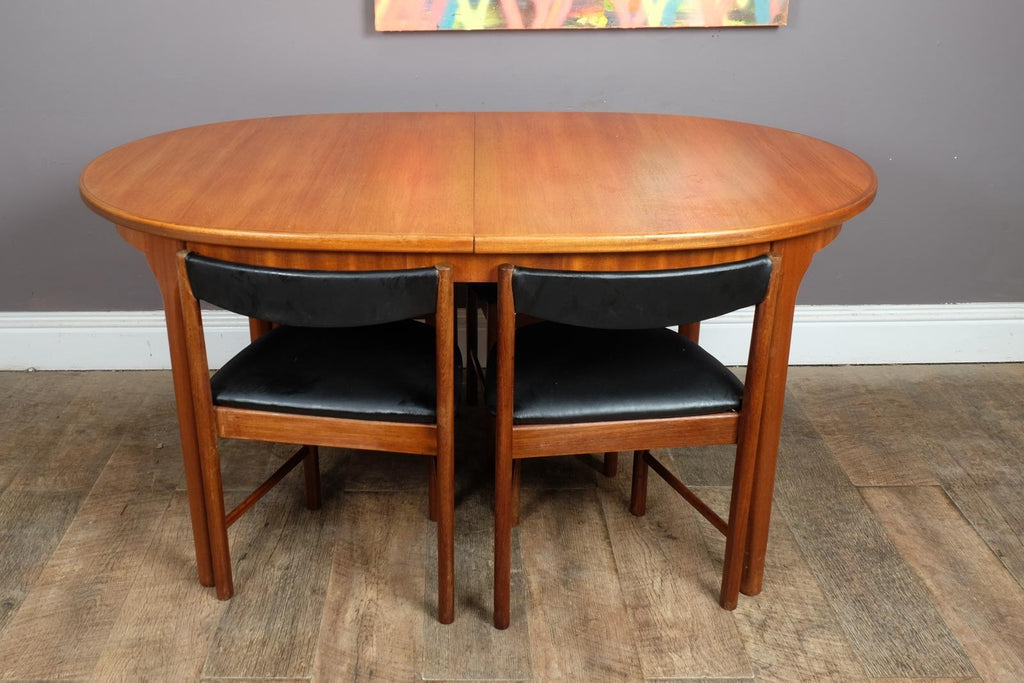 Vintage Retro Mcintosh Teak Oval Dining Table and 4 Tuck Under Chairs