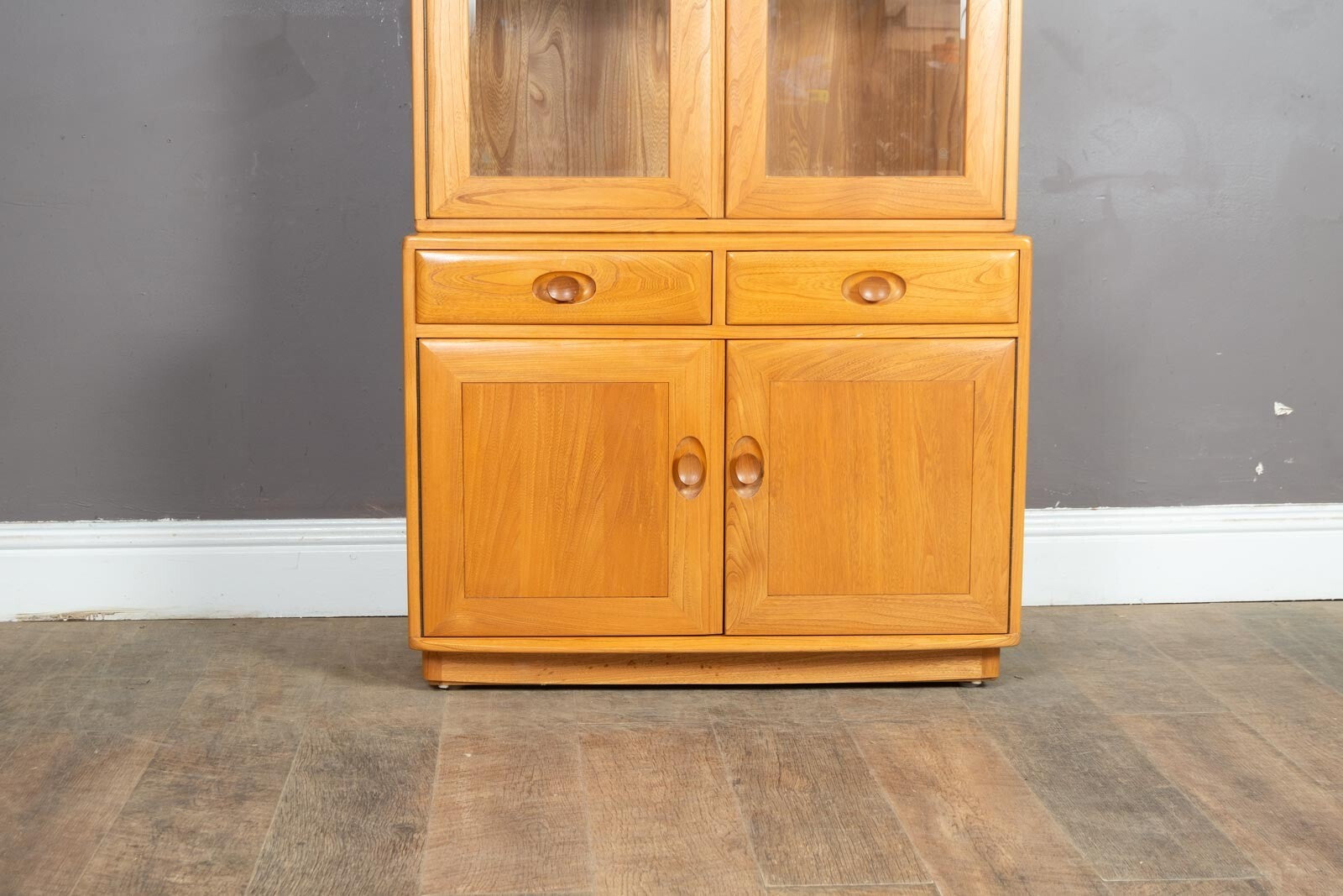 Vintage Ercol Light Elm 2 Part Wall Unit