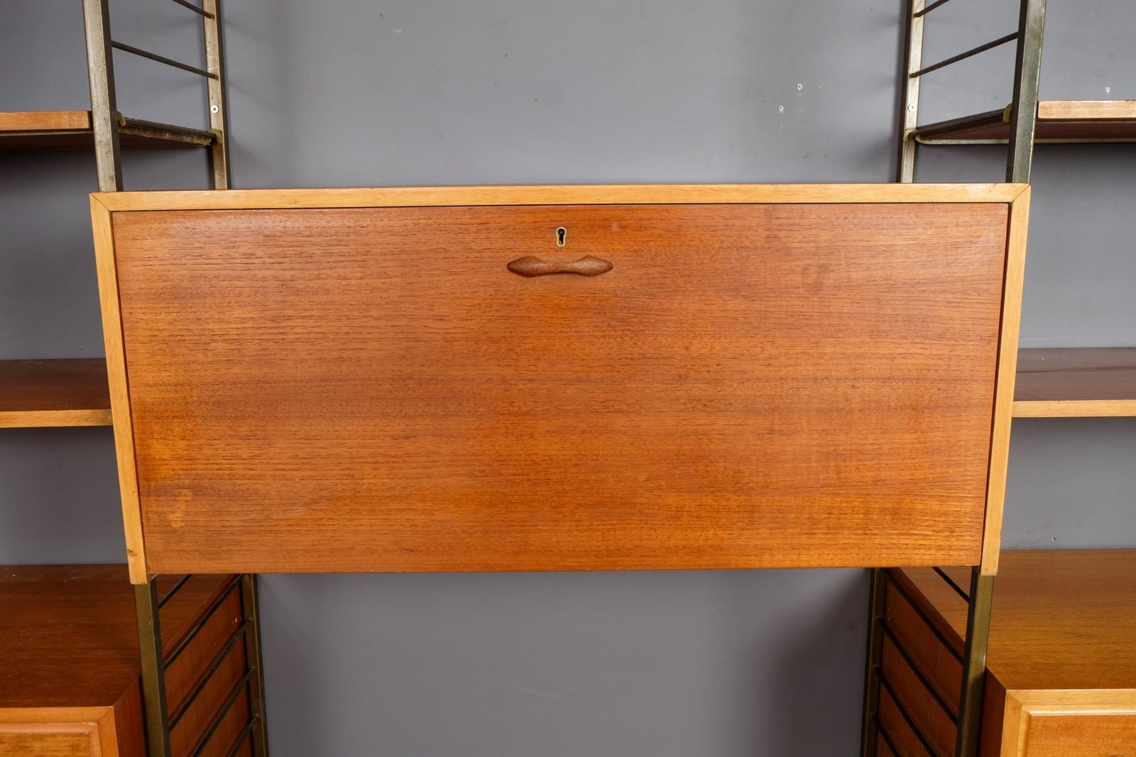 3 Bays Mid Century Modern Ladderax Shelving System with Gold Ladders