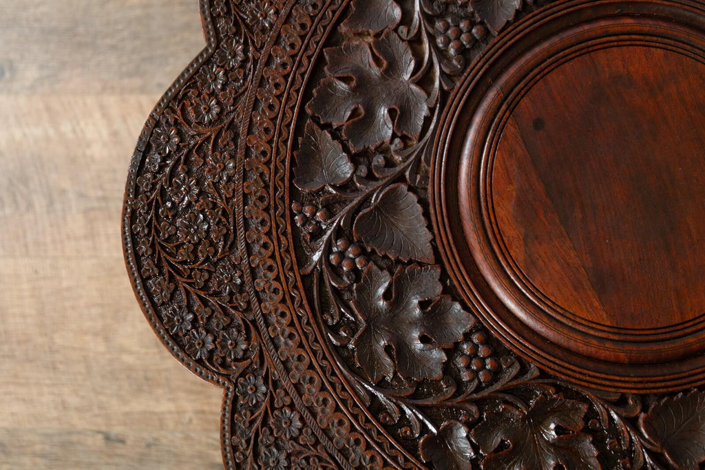 Vintage Retro Ornate Carbed Mahogany Indian Plant Stand