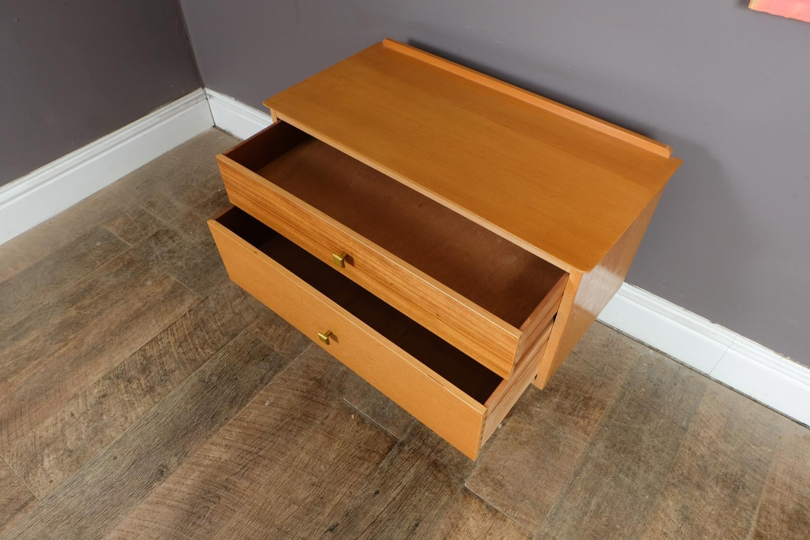 Vintage Retro Small 2 Drawer Chest in Light Oak