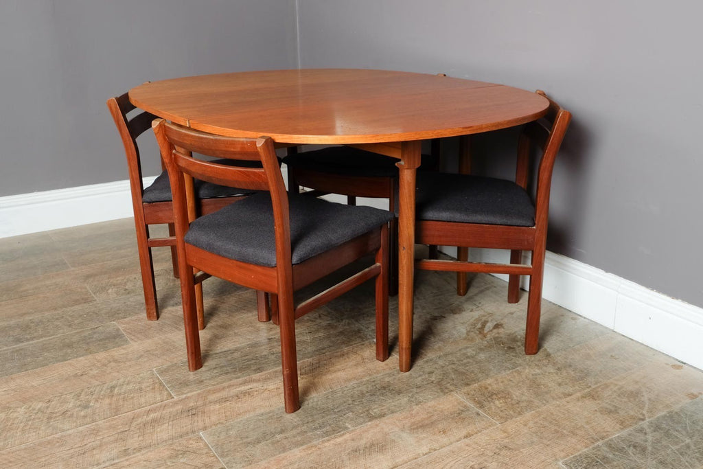Vintage Retro G Plan Drop Leaf Dining Table and 4 White and Newton Chairs