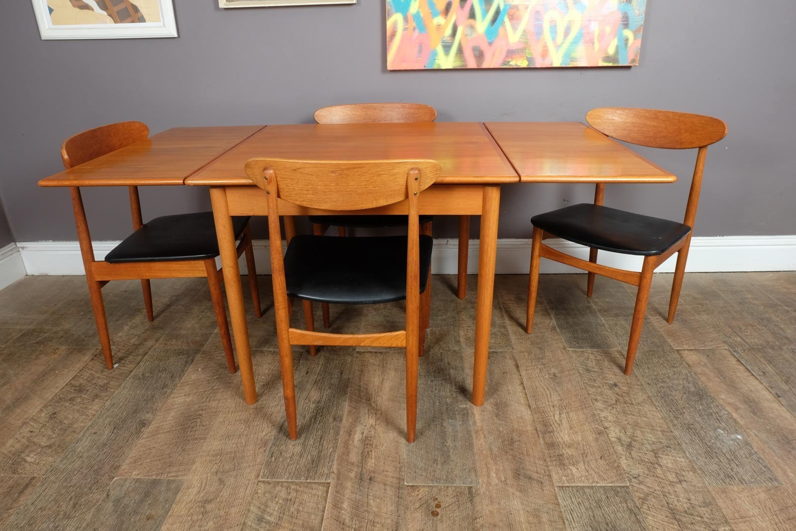 Vintage Small Danish Teak Extending Dining Table and 4 Chairs