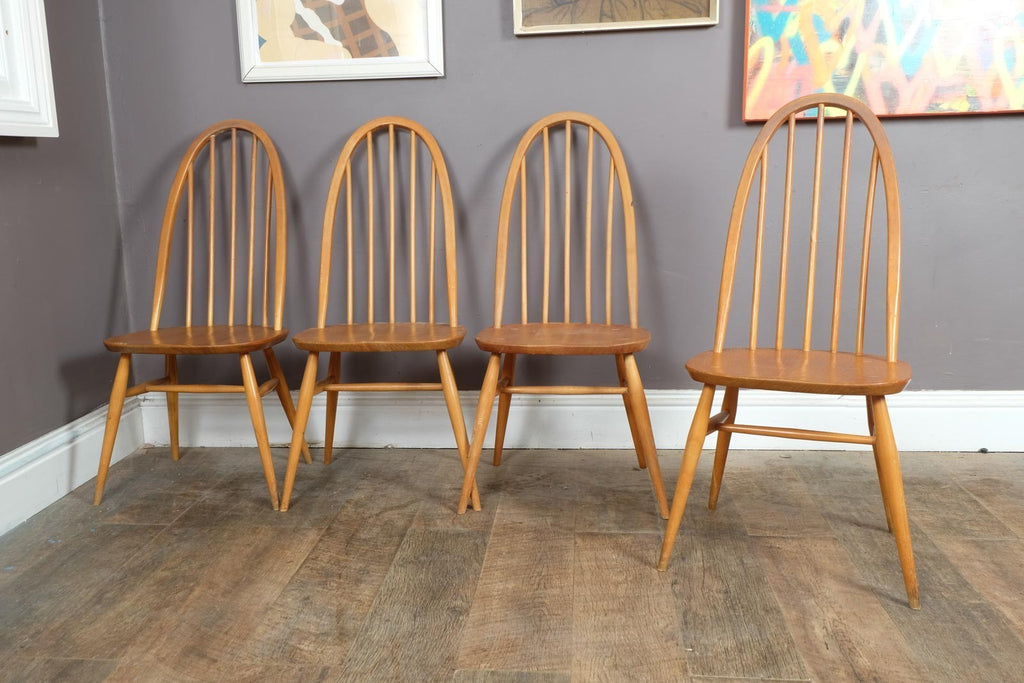 Vintage Retro Ercol Light Elm Drop Leaf Dining Table and 4 Quaker Chairs