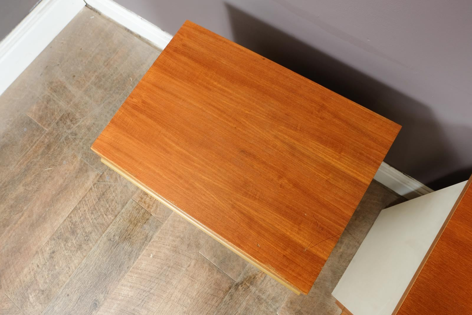 Vintage Retro Pair of BCM White and Teak Bedside Drawers