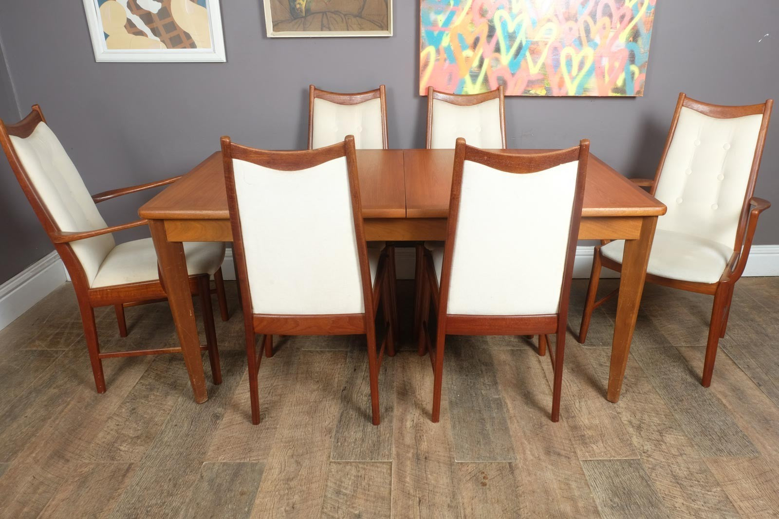Vintage Large Mid century Teak Extending Dining Table and 6 McIntosh Chairs